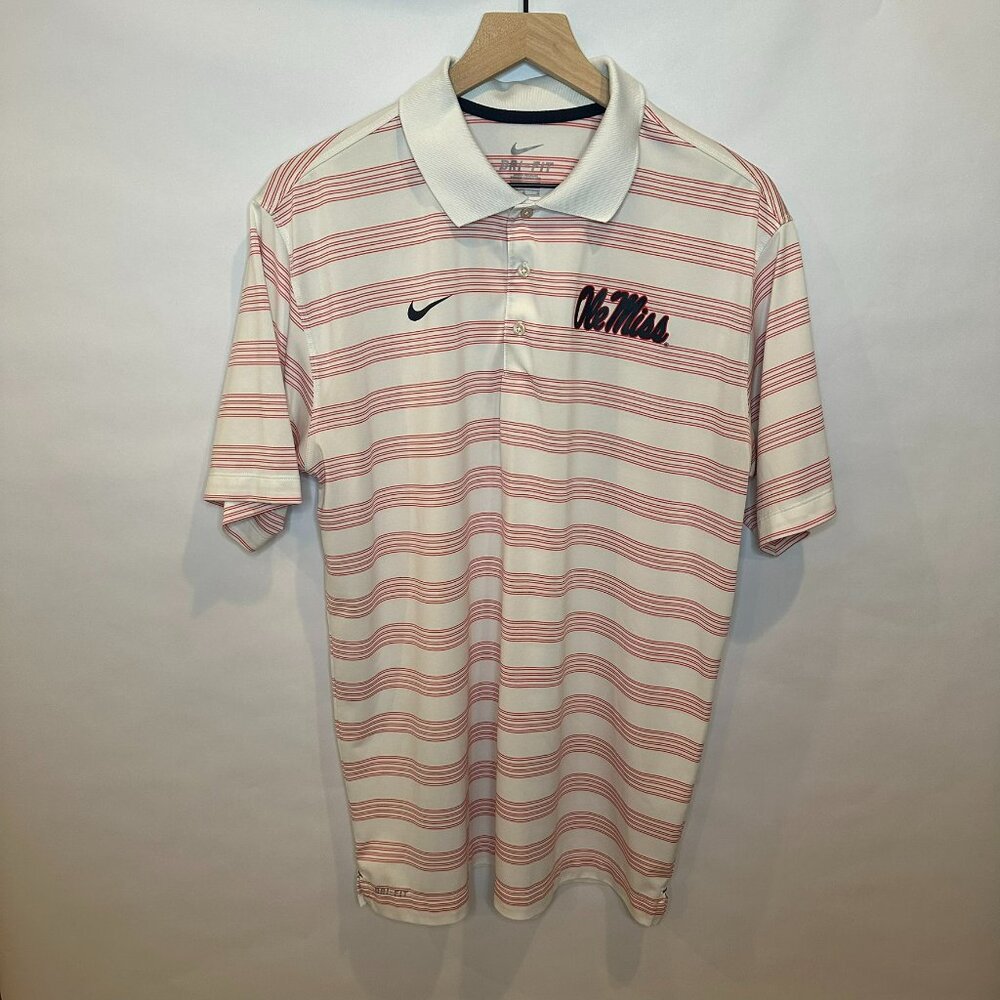 Nike Dri- Fit performance golf polo collegiate Ole Miss Red White stripes L